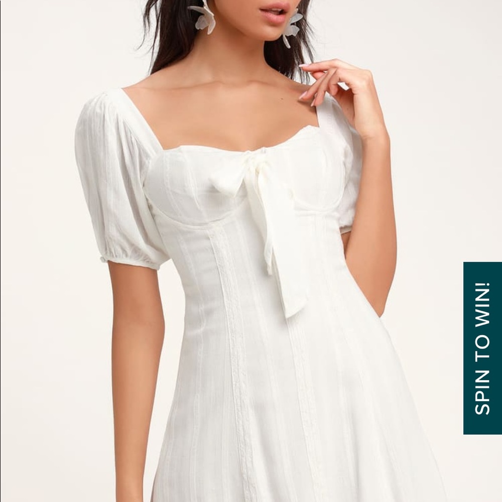 Lulus Madeline white puff sleeve mini dress
